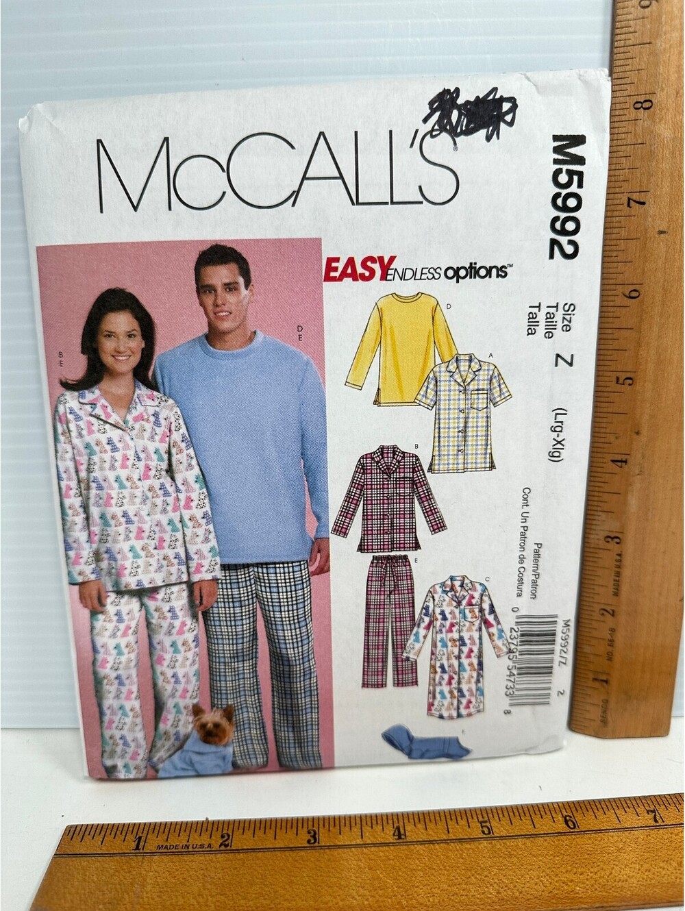 McCall's M5992 Sewing Pattern Unisex Size Lg-Xl Pajamas & Dog Outfit Uncut